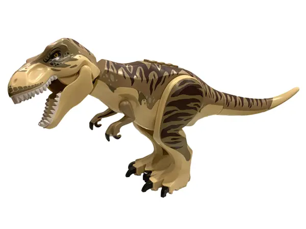Tan Dinosaur Tyrannosaurus rex with Dark Tan Back, Dark Brown Markings and White Teeth