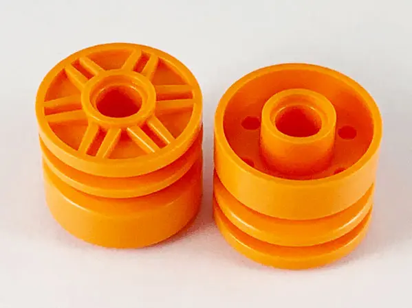 Orange Wheel 18mm D. x 14mm with Pin Hole, Fake Bolts and Shallow Spokes