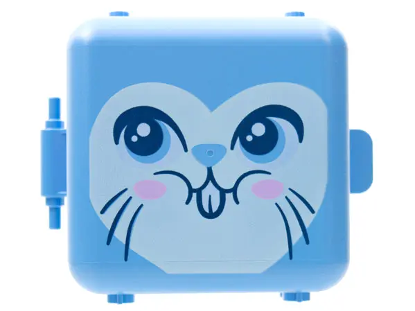 Medium Blue Container, Box 3 x 8 x 6 2/3 Half Front with Bunny Rabbit Face Pattern