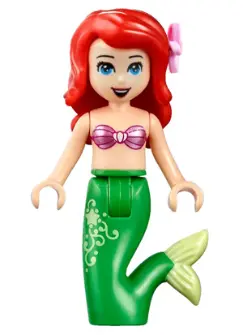 Ariel, Mermaid (Light Nougat) - Metallic Pink Shell Bra Top, Bright Green Tail with Star and Filigre