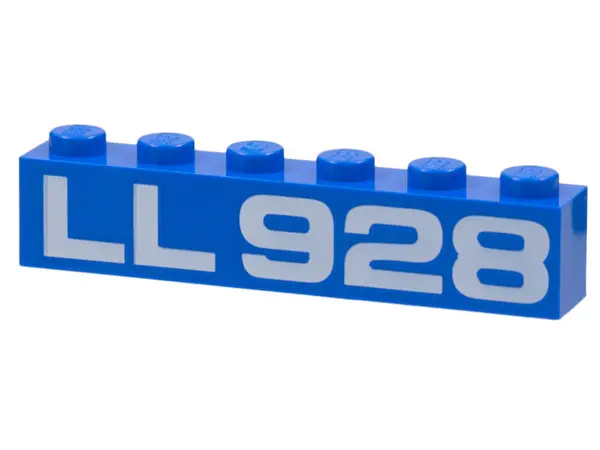 Blue Brick 1 x 6 with White 'LL 928' Pattern