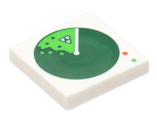 White Tile 2 x 2 with Dark Green Radar Screen with Blacktron Logo Blip and Red and Bright Green Ligh