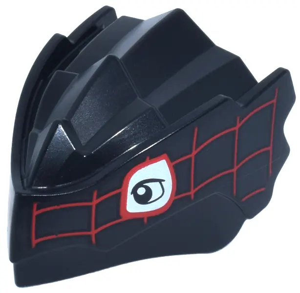 Black Dragon Head (Ninjago) with Stepped Top and Pin Hole on Back with White Eyes and Red Webbing Pa