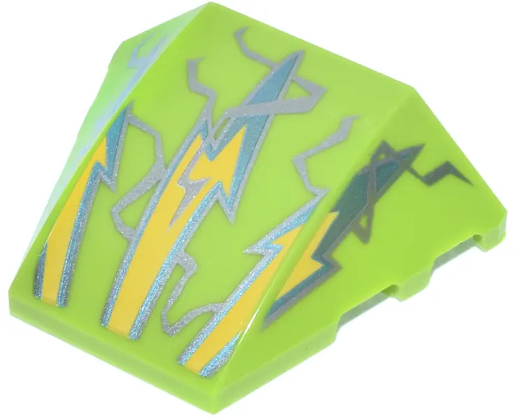 Lime Wedge 4 x 3 Triple Curved No Studs with Yellow, Metallic Light Blue and Silver Lightning Bolts 