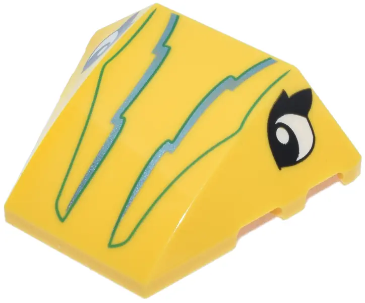Yellow Wedge 4 x 3 Triple Curved No Studs with Black and White Eyes, Bright Green and Metallic Light