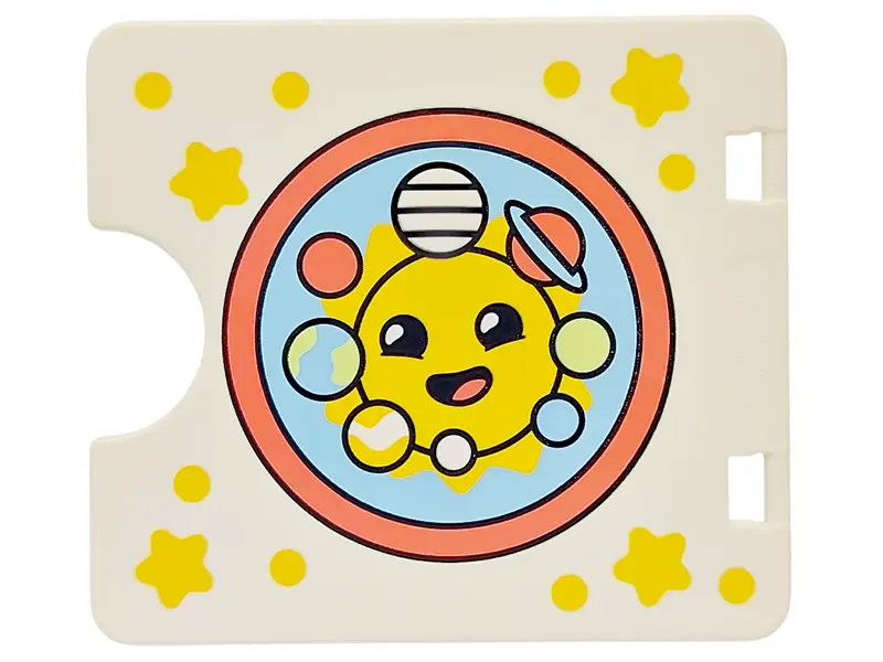 White Duplo Door / Window Pane 1 x 4 x 3 with Semi Oval Cutout with Yellow Stars and Dots, Sun with 