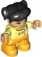 Duplo Figure Lego Ville, Child Girl, Bright Light Orange Legs, Bright Light Yellow Top with White Do