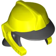 Neon Yellow Minifigure, Headgear Fire Helmet with Molded Black Visor and Neck Protection Pattern