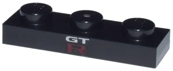 Black Plate 1 x 3 with White 'GT' and Red Capital Letter R Pattern