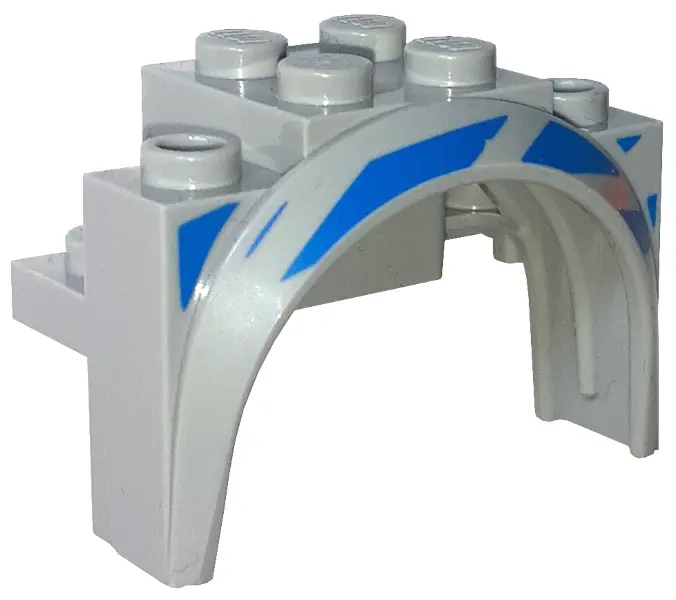 Light Bluish Gray Vehicle, Mudguard 4 x 2 1/2 x 2 1/3 with Arch Round with Blue Stripes Pattern Mode