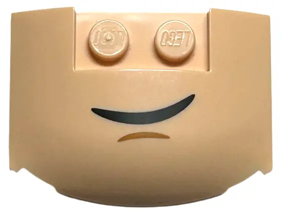 Light Nougat Wedge 3 x 4 x 2/3 Triple Curved with Black Lopsided Grin and Medium Nougat Chin Dimple 
