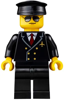 Airport - Pilot, Black Legs, Red Tie and 6 Buttons, Black Hat, Black and Silver Sunglasses