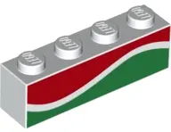 White Brick 1 x 4 with Red and Green Waves (Octan Fuel) Pattern