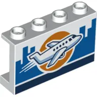 White Panel 1 x 4 x 2 with Side Supports - Hollow Studs with Airplane and Blue City Skyline Pattern
