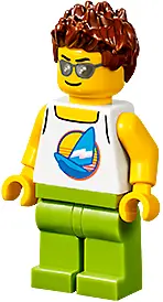 Plane Passenger - Male, White Tank Top with Dark Azure Sailboat, Lime Legs, Reddish Brown Hair Spike