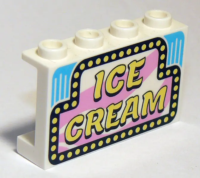 White Panel 1 x 4 x 2 with Side Supports - Hollow Studs with 'ICE CREAM' Pattern