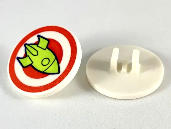 White Road Sign 2 x 2 Round with Clip with Red Bullseye and Lime Rocket Pattern