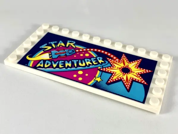 White Tile, Modified 6 x 12 with Studs on Edges with 'STAR ADVENTURER', Spaceship, Planets and Star 