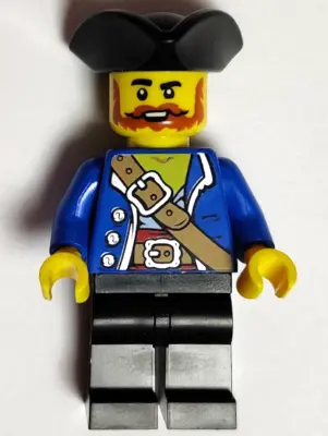 Pirate - Male, Black Tricorne, Dark Orange Beard and Moustache, Blue Open Coat, Medium Nougat Belt, 