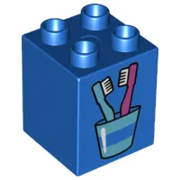 Blue Duplo, Brick 2 x 2 x 2 with Toothbrushes in Cup Pattern