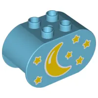 Medium Azure Duplo, Brick 2 x 4 x 2 Rounded Ends with Moon and Stars Pattern