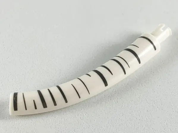 White Dinosaur Tail / Neck Middle Section with Bar Hole and Technic Pin with Dark Bluish Gray Stripe