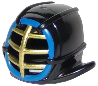 Black Minifigure, Headgear Helmet Ninjago Kendo with Gold Grille Mask and Blue Trim Pattern