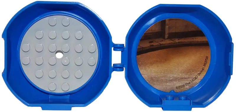 Blue Container, Pod with Light Bluish Gray 6 x 6 Round Plate and Blue 1 x 2 Plate with Ninjago Patte