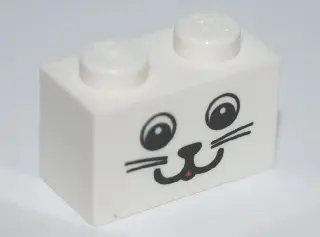 White Brick 1 x 2 with Cat Face Pattern