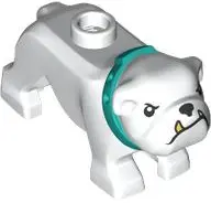 White Dog, Bulldog with Molded Dark Turquoise Collar and Printed Black Eyes, Eyebrows, Nose and Mout