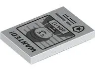 White Tile 2 x 3 with Black 'WANTED!' and Dark Bluish Gray Minifigure with '604-17' Pattern