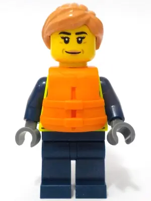 Police - City Officer Female, Neon Yellow Safety Vest, Dark Blue Legs, Nougat Hair Ponytail, Orange 