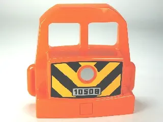 Orange Duplo, Train Locomotive Front with Silver Headlight and '10508' on Black and Yellow Danger Ch