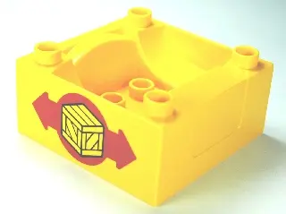 Yellow Duplo, Train Cab / Tender Base with Bottom Tubes with Wood Crate on Red Circle with Arrows Pa