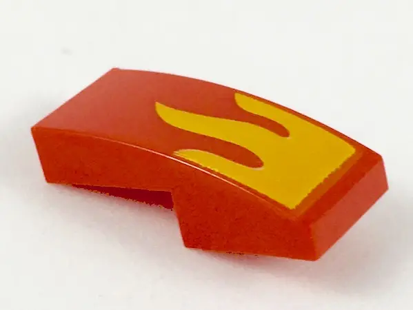 Red Slope, Curved 2 x 1 x 2/3 with Bright Light Orange Flame Pattern