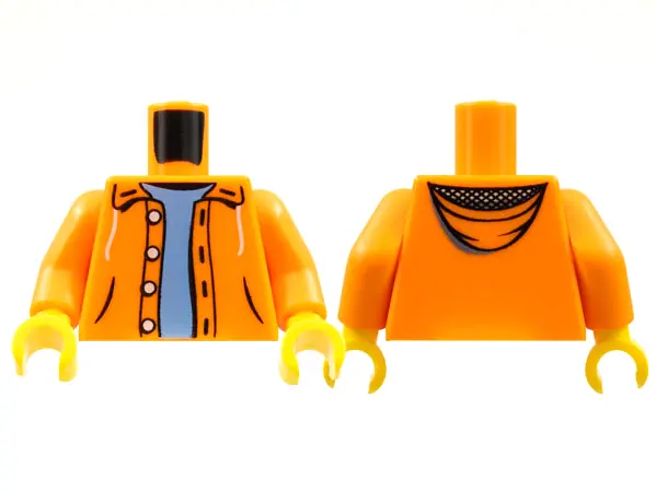 Orange Torso Open Jacket Hoodie with 4 Buttons over Medium Blue Sweater Pattern / Orange Arms / Yell