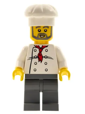 Chef - White Torso with 8 Buttons, Dark Bluish Gray Legs, Gray Beard