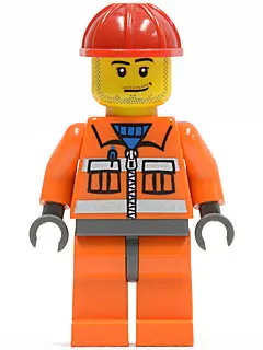 Construction Worker - Orange Zipper, Safety Stripes, Orange Arms, Orange Legs, Dark Bluish Gray Hips