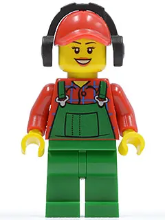 Overalls Farmer Green, Red Cap with Hole, Headphones