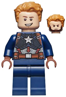 Captain America - Dark Blue Suit, Reddish Brown Hands, Hair, Dark Brown Eyebrows, Chin Strap