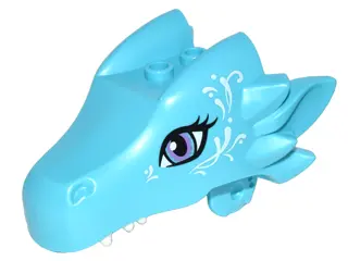 Medium Azure Dragon Head (Elves) Jaw Upper with Medium Lavender Eyes and White Swirls Pattern (Merin