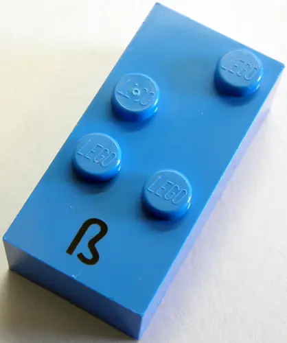 Dark Azure Brick, Braille 2 x 4 with 4 Studs with Black Lowercase Letter Sharp s (ß) Pattern (dots-2