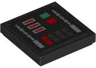 Black Tile 2 x 2 with SW Darth Vader Control Panel with Dark Silver Outline and Silver, Green and Re