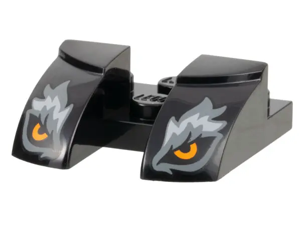 Black Wedge 3 x 3 Curved with Cutout with Orange Wolf Eyes, Dark Bluish Gray and Light Bluish Gray F