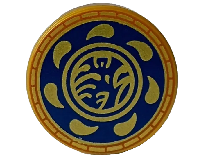 Pearl Gold Tile, Round 2 x 2 with Bottom Stud Holder with Gold Ninjago Logogram 'T OF S' and Blades 