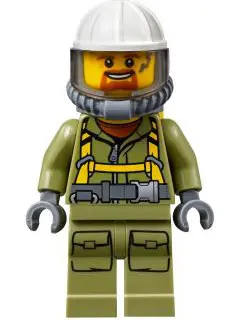 Volcano Explorer - Male Worker, Suit with Harness, Construction Helmet, Breathing Neck Gear with Yel