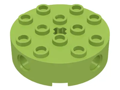 Lime Brick, Round 4 x 4 with 4 Side Pin Holes and Center Axle Hole