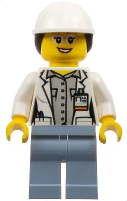 Volcano Explorer - Female Scientist, White Construction Helmet with Dark Brown Ponytail Hair