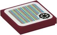 Dark Red Tile 2 x 2 with Super Mario Scanner Code Bowser's Airship Wheel Pattern (Sticker) - Set 713