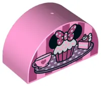 Bright Pink Duplo, Brick 2 x 4 x 2 Slope Curved Double with Cupcake with Mouse Ears Pattern